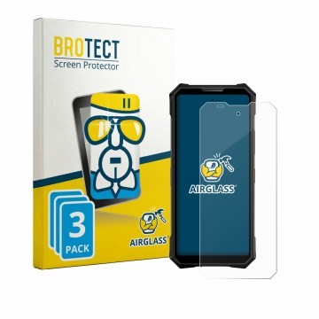 Vorderseite einer Produktverpackung mit dem Markenlogo BROTECT. Daneben ist das Gerät Doogee V50 Pro mit dem zugehörigen Displ