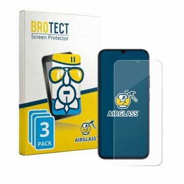 Front side of a product packaging with the brand logo BROTECT. Next to it is the device realme C100x shown with the correspond