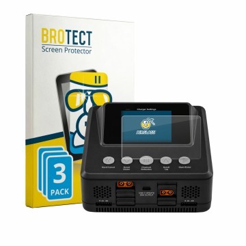 Vorderseite einer Produktverpackung mit dem Markenlogo BROTECT. Daneben ist das Gerät Spektrum Smart Charger S450 G2 mit dem z