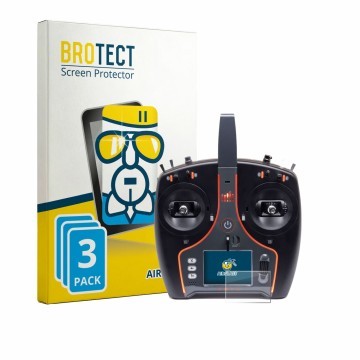 Front side of a product packaging with the brand logo BROTECT. Next to it is the device Spektrum NX7e Plus shown with the corr