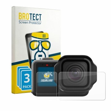 Face avant d’un emballage produit avec le logo de la marque BROTECT. À côté, l’appareil GoPro Mission 1 Pro est représenté ave