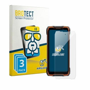 Parte frontal de un envase de producto con el logotipo de la marca BROTECT. Al lado se muestra el dispositivo Blackview Rock 2