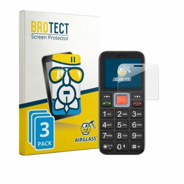 Front side of a product packaging with the brand logo BROTECT. Next to it is the device Easyfone Prime A5 shown with the corre