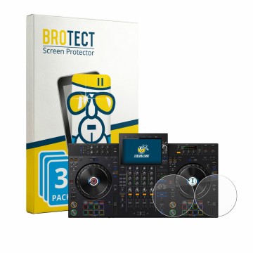 Vorderseite einer Produktverpackung mit dem Markenlogo BROTECT. Daneben ist das Gerät AlphaTheta XDJ-AZ (Jog) mit dem zugehöri