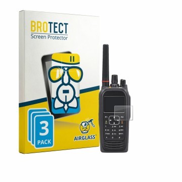 Parte frontale di una confezione del prodotto con il logo del marchio BROTECT. Accanto è raffigurato il dispositivo Icom IC-F4