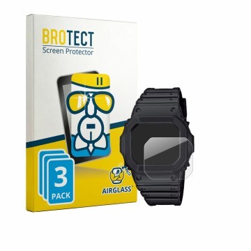 Face avant d’un emballage produit avec le logo de la marque BROTECT. À côté, l’appareil Casio G-Shock GW-M5610U-1CJF est repré