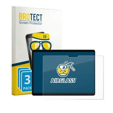Parte frontal de un envase de producto con el logotipo de la marca BROTECT. Al lado se muestra el dispositivo Microsoft Surfac
