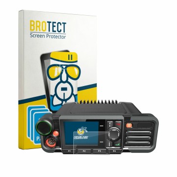 Vorderseite einer Produktverpackung mit dem Markenlogo BROTECT. Daneben ist das Gerät Hytera HM785 mit dem zugehörigen Display