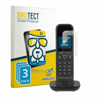 Front side of a product packaging with the brand logo BROTECT. Next to it is the device Gigaset CL390 shown with the correspon