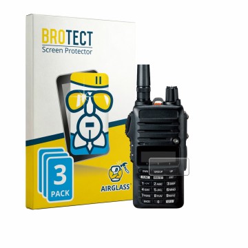 Vorderseite einer Produktverpackung mit dem Markenlogo BROTECT. Daneben ist das Gerät Yaesu FTA-250 mit dem zugehörigen Displa