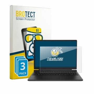 Vorderseite einer Produktverpackung mit dem Markenlogo BROTECT. Daneben ist das Gerät Dell Alienware 15 DA15260 mit dem zugehö