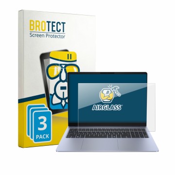 Front side of a product packaging with the brand logo BROTECT. Next to it is the device Dell 16S shown with the corresponding 