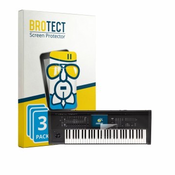 Parte frontal de un envase de producto con el logotipo de la marca BROTECT. Al lado se muestra el dispositivo KORG Kronos 3 (2