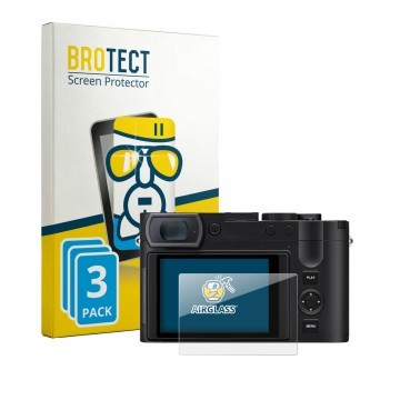 Parte frontale di una confezione del prodotto con il logo del marchio BROTECT. Accanto è raffigurato il dispositivo Leica Q3 M