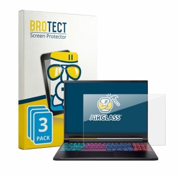 Front side of a product packaging with the brand logo BROTECT. Next to it is the device Acer Nitro V16S shown with the corresp