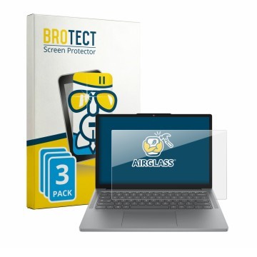 Front side of a product packaging with the brand logo BROTECT. Next to it is the device Lenovo Chrome 14M8911 shown with the c