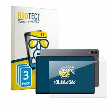 Parte frontal de un envase de producto con el logotipo de la marca BROTECT. Al lado se muestra el dispositivo Samsung Galaxy T
