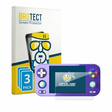 Vorderseite einer Produktverpackung mit dem Markenlogo BROTECT. Daneben ist das Gerät Anbernic RG 476H mit dem zugehörigen Dis