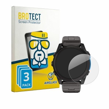 Parte frontal de un envase de producto con el logotipo de la marca BROTECT. Al lado se muestra el dispositivo Garmin D2 Mach 2