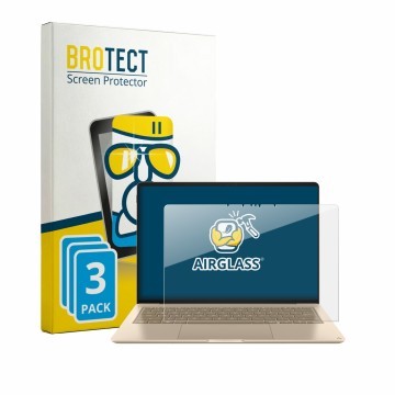 Parte frontal de un envase de producto con el logotipo de la marca BROTECT. Al lado se muestra el dispositivo Asus Zenbook 14 