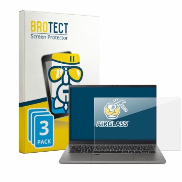 Parte frontal de un envase de producto con el logotipo de la marca BROTECT. Al lado se muestra el dispositivo Acer TravelMate 
