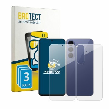 Parte frontal de un envase de producto con el logotipo de la marca BROTECT. Al lado se muestra el dispositivo Samsung Galaxy S