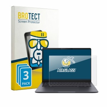 Face avant d’un emballage produit avec le logo de la marque BROTECT. À côté, l’appareil ASUS ExpertBook B3 Gen 2 B3405 est rep