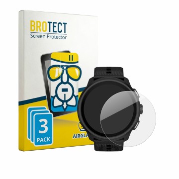 Front side of a product packaging with the brand logo BROTECT. Next to it is the device Suunto Run 2 shown with the correspond