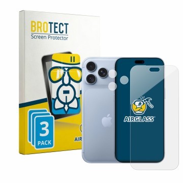 Front side of a product packaging with the brand logo BROTECT. Next to it is the device Apple iPhone 18 Pro Max (Front+Camera)