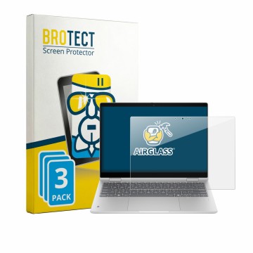 Front side of a product packaging with the brand logo BROTECT. Next to it is the device HP ProBook 4 Flip G2i 13“ shown with t