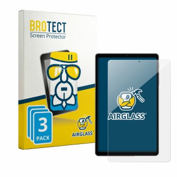 Parte frontal de un envase de producto con el logotipo de la marca BROTECT. Al lado se muestra el dispositivo Alldocube iPlay 
