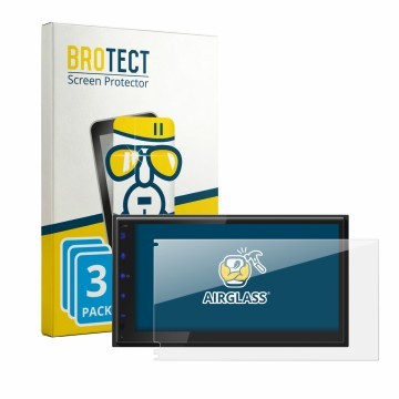 Vorderseite einer Produktverpackung mit dem Markenlogo BROTECT. Daneben ist das Gerät JVC KW-593BT mit dem zugehörigen Display