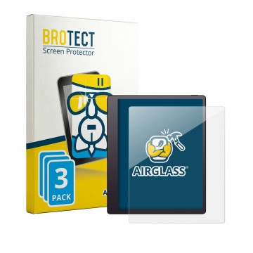 Parte frontal de un envase de producto con el logotipo de la marca BROTECT. Al lado se muestra el dispositivo Boox Note Mini C