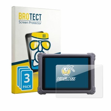 Front side of a product packaging with the brand logo BROTECT. Next to it is the device Autel MaxiSys Ultra shown with the cor