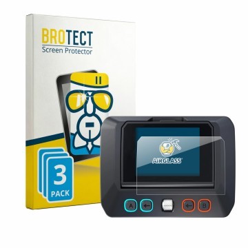 Parte frontal de un envase de producto con el logotipo de la marca BROTECT. Al lado se muestra el dispositivo SkyRc D8neo con 