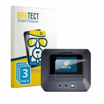 Parte frontal de un envase de producto con el logotipo de la marca BROTECT. Al lado se muestra el dispositivo SkyRc Q500neo co