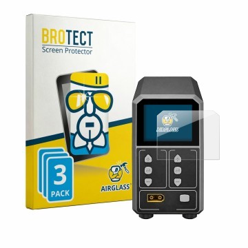 Parte frontal de un envase de producto con el logotipo de la marca BROTECT. Al lado se muestra el dispositivo SkyRc eFuel PSU2
