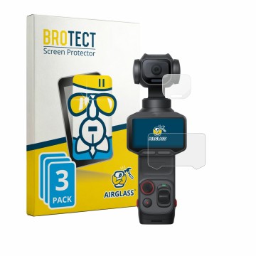 Front side of a product packaging with the brand logo BROTECT. Next to it is the device Insta360 Luna Pro (Display + Lens) sho
