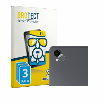 Parte frontal de un envase de producto con el logotipo de la marca BROTECT. Al lado se muestra el dispositivo Samsung Galaxy T