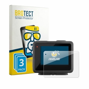 Parte frontal de un envase de producto con el logotipo de la marca BROTECT. Al lado se muestra el dispositivo GoPro Hero con s