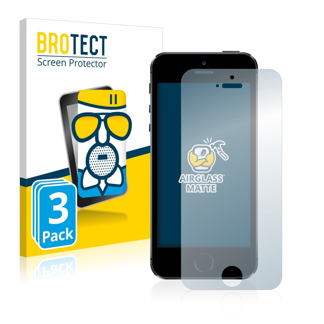 Parte frontale di una confezione del prodotto con il logo del marchio BROTECT. Accanto è raffigurato il dispositivo Apple iPho