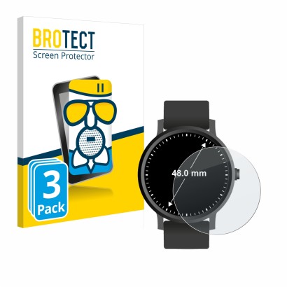 Parte frontal de un envase de producto con el logotipo de la marca BROTECT. Al lado se muestra el dispositivo Relojes (Circula