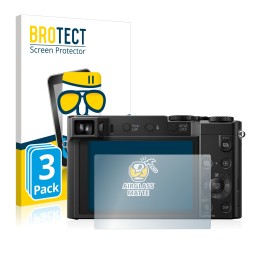 Vorderseite einer Produktverpackung mit dem Markenlogo BROTECT. Daneben ist das Gerät Panasonic Lumix DMC-TZ101 mit dem zugehö