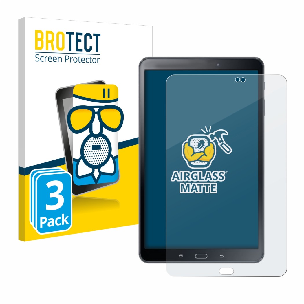 Vorderseite einer Produktverpackung mit dem Markenlogo BROTECT. Daneben ist das Gerät Samsung Galaxy Tab A 10.1 2016 SM-T585 m