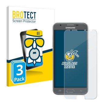 Parte frontal de un envase de producto con el logotipo de la marca BROTECT. Al lado se muestra el dispositivo Samsung Galaxy J