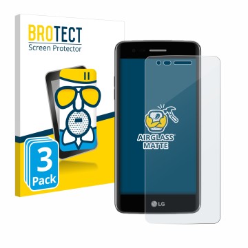 Parte frontal de un envase de producto con el logotipo de la marca BROTECT. Al lado se muestra el dispositivo LG K8 2017 con s