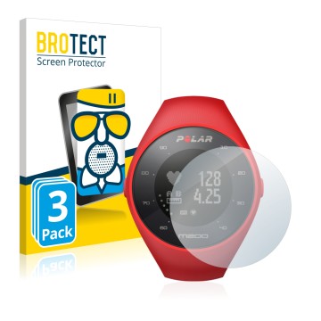 Front side of a product packaging with the brand logo BROTECT. Next to it is the device Polar M200 shown with the correspondin