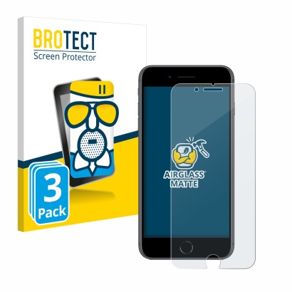 Vorderseite einer Produktverpackung mit dem Markenlogo BROTECT. Daneben ist das Gerät Apple iPhone 8 Plus mit dem zugehörigen 