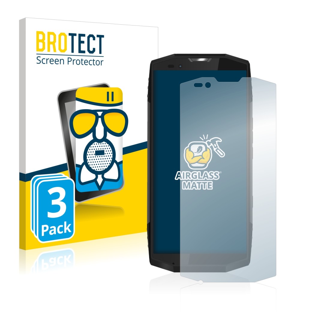 Parte frontal de un envase de producto con el logotipo de la marca BROTECT. Al lado se muestra el dispositivo Blackview BV9000