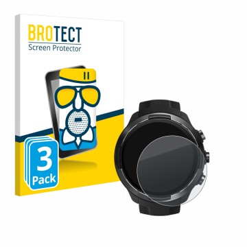 Parte frontal de un envase de producto con el logotipo de la marca BROTECT. Al lado se muestra el dispositivo Suunto 9 con su 